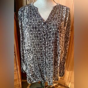 Lucky Brand Black and White Patterned Women's Top Size L
